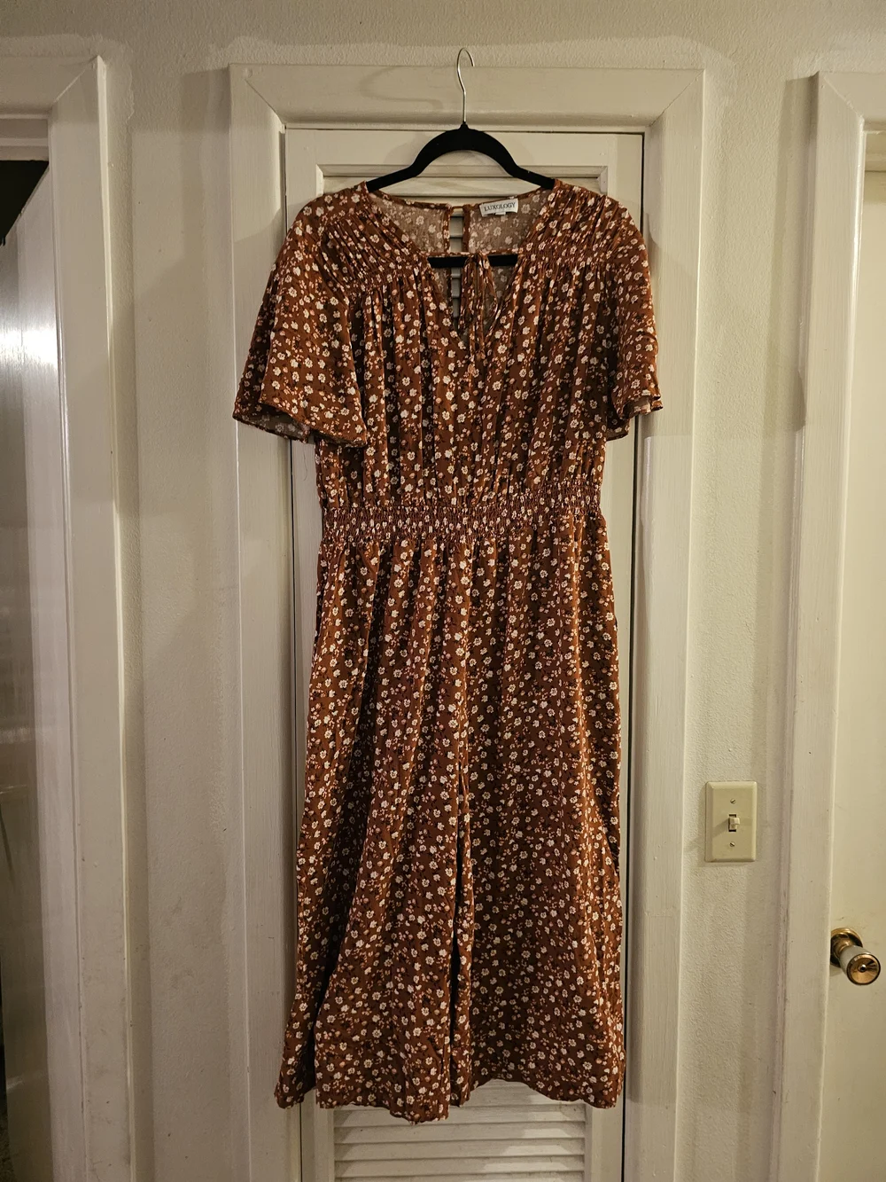 Luxology Rust Floral Smocked-Waist Jumpsuit - Picture 1 of 3